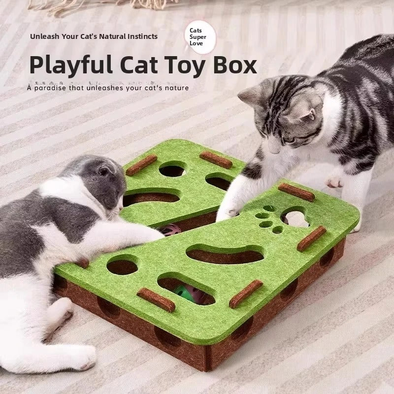 Interactive Felt Cat Puzzle Box Exercise Toy with Rolling Ball