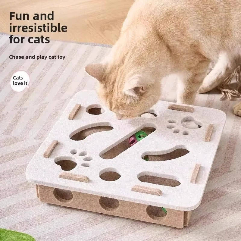 Interactive Felt Cat Puzzle Box Exercise Toy with Rolling Ball