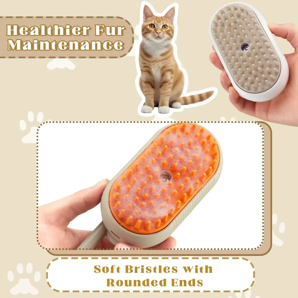 3-in-1 Steam Pet Grooming Brush – Spray Massage Deshedding Comb